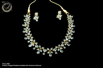 N02_Elegant flower designed  base Golden color Necklace  studded with American Diamond.