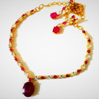 N051_Elegant Micro Gold plated Necklace studded with American Diamond & Pink Ruby stone