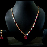 N051_Elegant Micro Gold plated Necklace studded with American Diamond & Pink Ruby stone