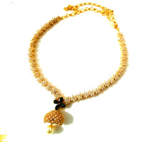 N053_Elegant Micro Gold plated Necklace studded with American Diamond & Semi Precious Black stones