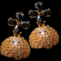 N053_Elegant Micro Gold plated Necklace studded with American Diamond & Semi Precious Black stones