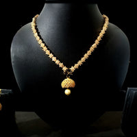 N053_Elegant Micro Gold plated Necklace studded with American Diamond & Semi Precious Black stones
