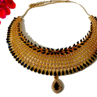 N055_Elegant Micro Gold plated Necklace studded with American Diamond & Semi Precious Royal blue stones