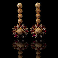 N056_Elegant Micro Gold plated Double Layered Necklace studded with American Diamond & Semi Precious pink Ruby stones