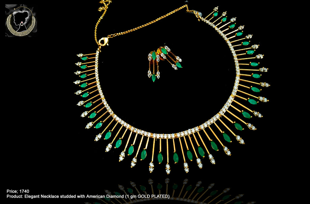 N04_Elegant 1 gm Gold plated Necklace studded with American Diamond.