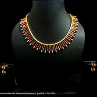 N05_Elegant 1 gm Gold plated Necklace studded with American Diamond.