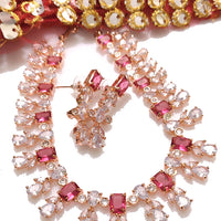 N0538_Elegant square design choker necklace embellished with american diamond stones with a touch of red  stones.
