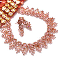 N0539_Lovely designer choker necklace studded with american diamond stones with a touch of pink stones.