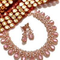 N0544_Lovely rose gold choker necklace embellished with american diamond stones with a touch of pink stones.