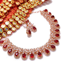 N0543_Lovely rose gold choker necklace embellished with american diamond stones with a touch of  red stones.
