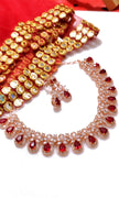 N0543_Lovely rose gold choker necklace embellished with american diamond stones with a touch of  red stones.