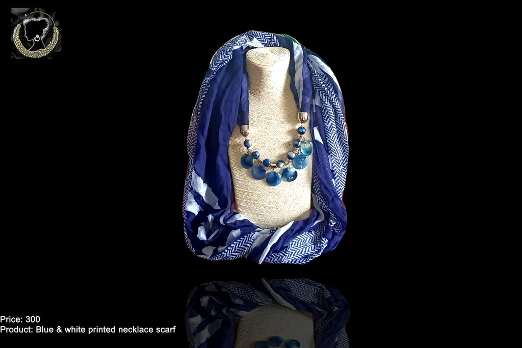 Beautiful Soft Blue & white Multicolored Pendant Scarf