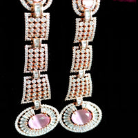 E0868_Designer American diamond embellished grand danglers with a touch of pink stones.