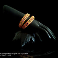 B0118_Classic Style one gram gold Plated along with pink ruby studded Bangles for Women Set of 2.