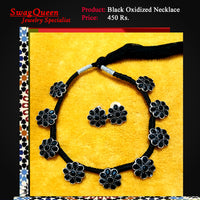 German Oxidize Silver Necklace with Kajal black flower design