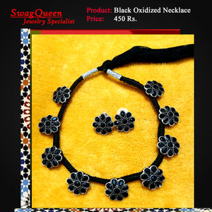 German Oxidize Silver Necklace with Kajal black flower design